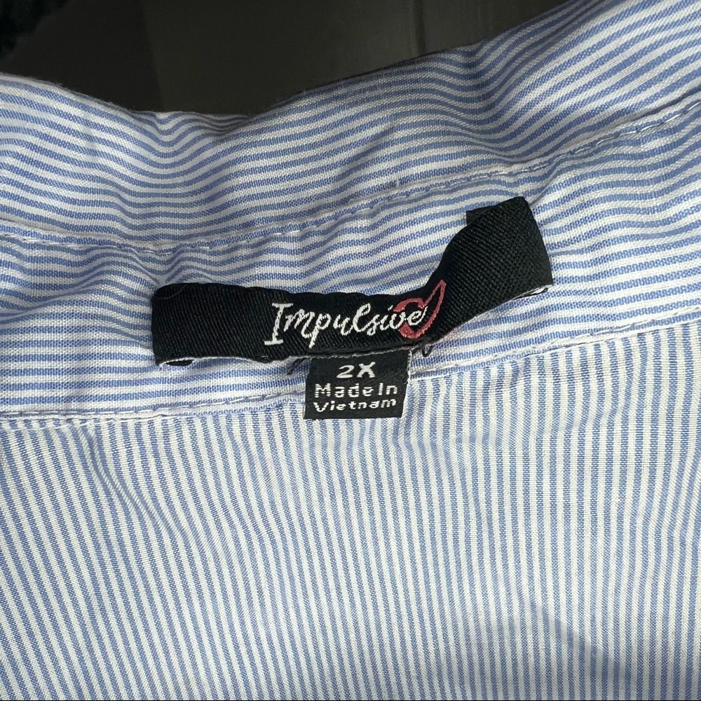 Button down shirt dress with belt and cut out sleeves blue with white stripes 2x